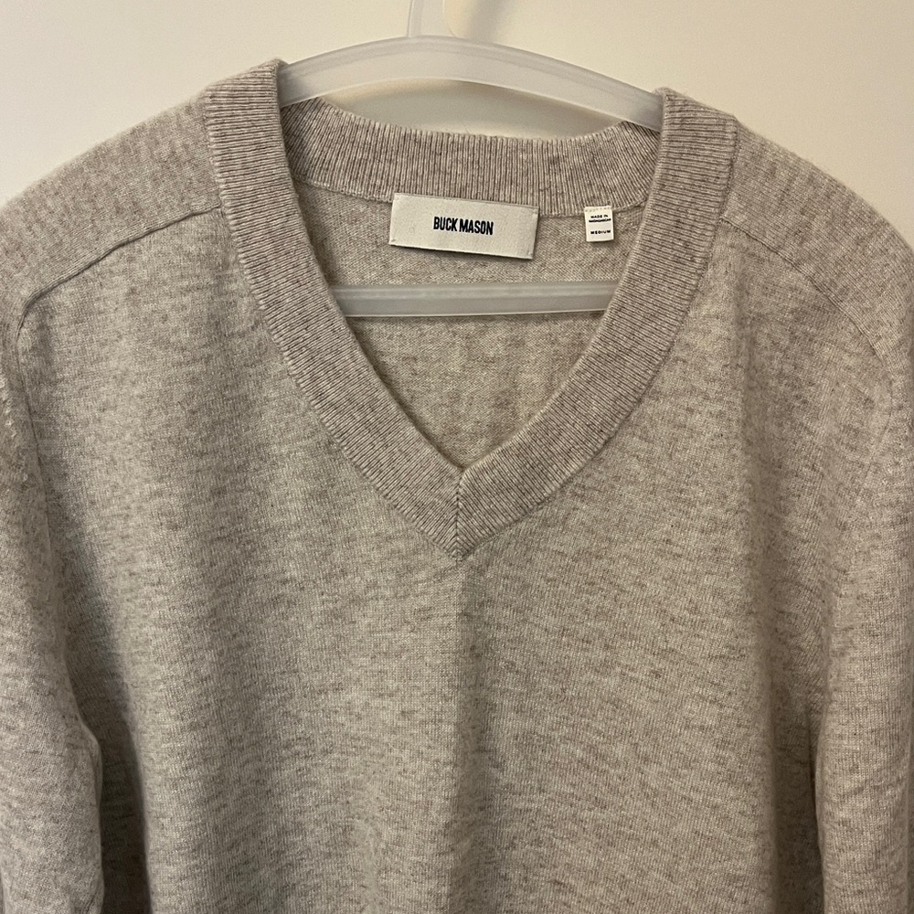 Buck Mason Heather Gray Cashmere V-Neck Men's Sweater